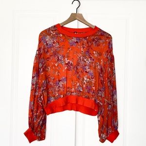 Free People Red Floral Blouse